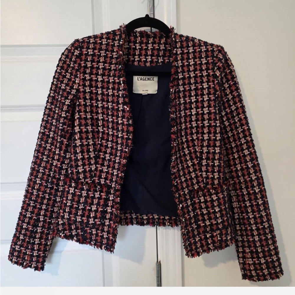 L'AGENCE Navy and Red Tweed Blazer